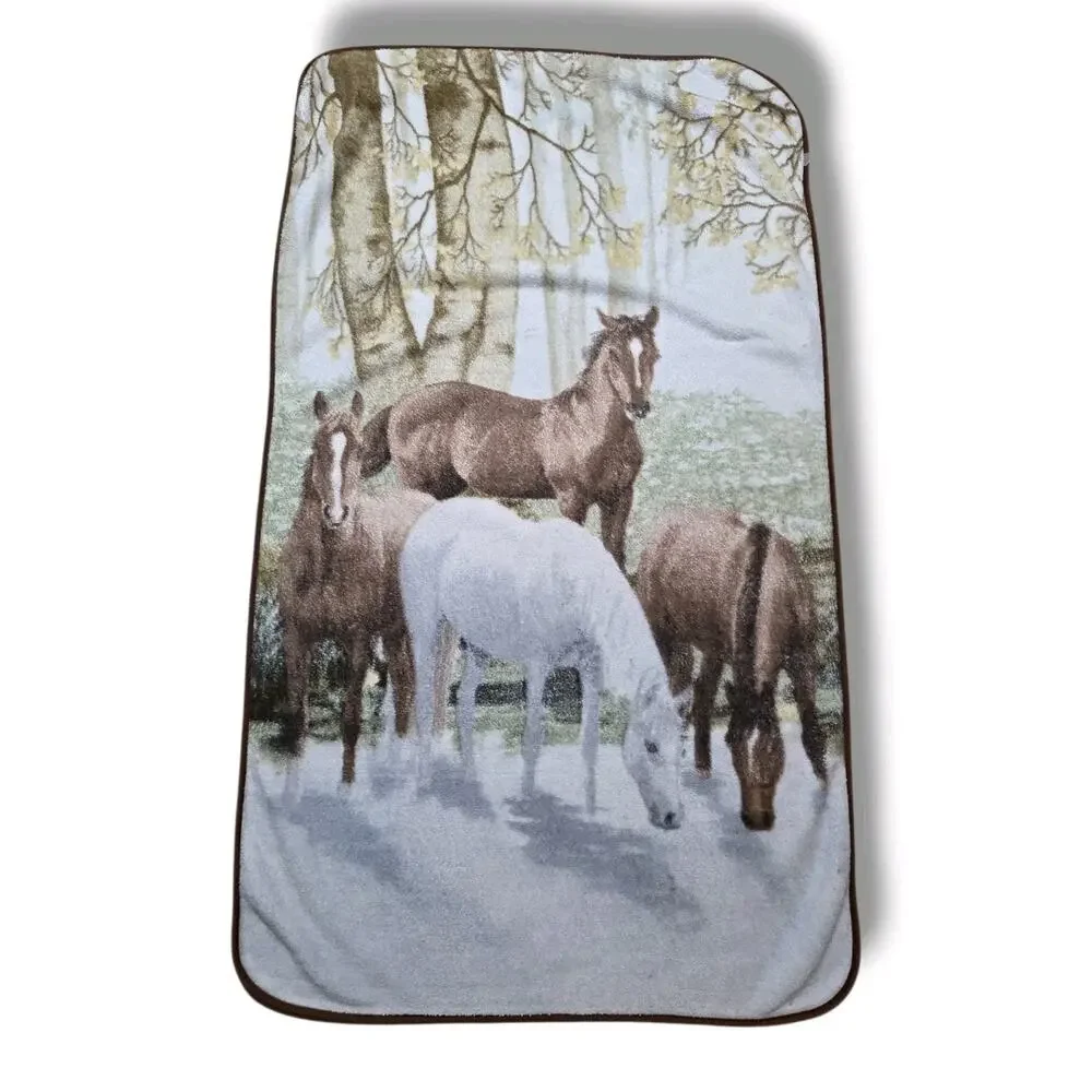 Biederlack Blanket Acrylic Throw 1980s Vintage Throw Wild Horse Mustang Pony